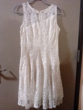 Classic White Lace A-Line Dress - Sleeveless